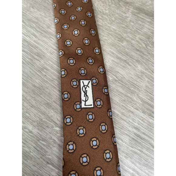 Designer YVES SAINT LAURENT YSL Brown Blue Striped Silk Tie 55" Paris New York - Picture 6 of 7
